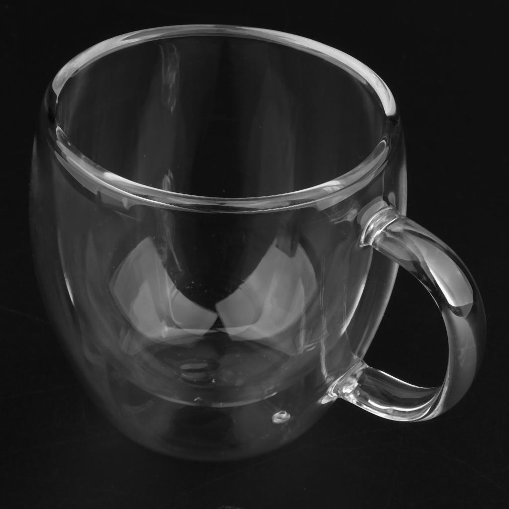 Office Insulated Coffee Mug Double Walled Clear Glass Cups with Handle 250ml