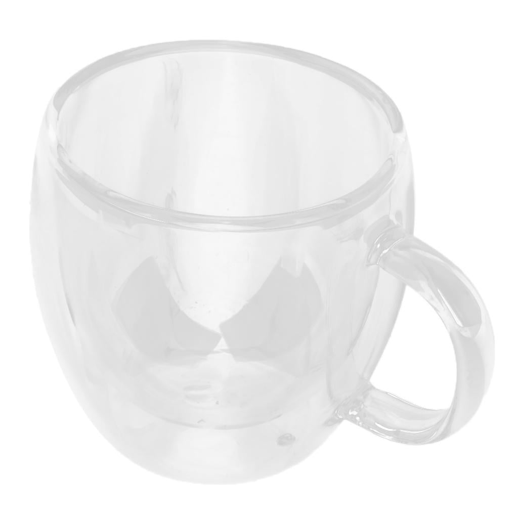 Office Insulated Coffee Mug Double Walled Clear Glass Cups with Handle 250ml