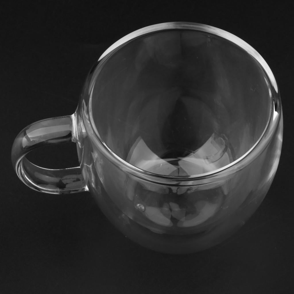 Office Insulated Coffee Mug Double Walled Clear Glass Cups with Handle 250ml