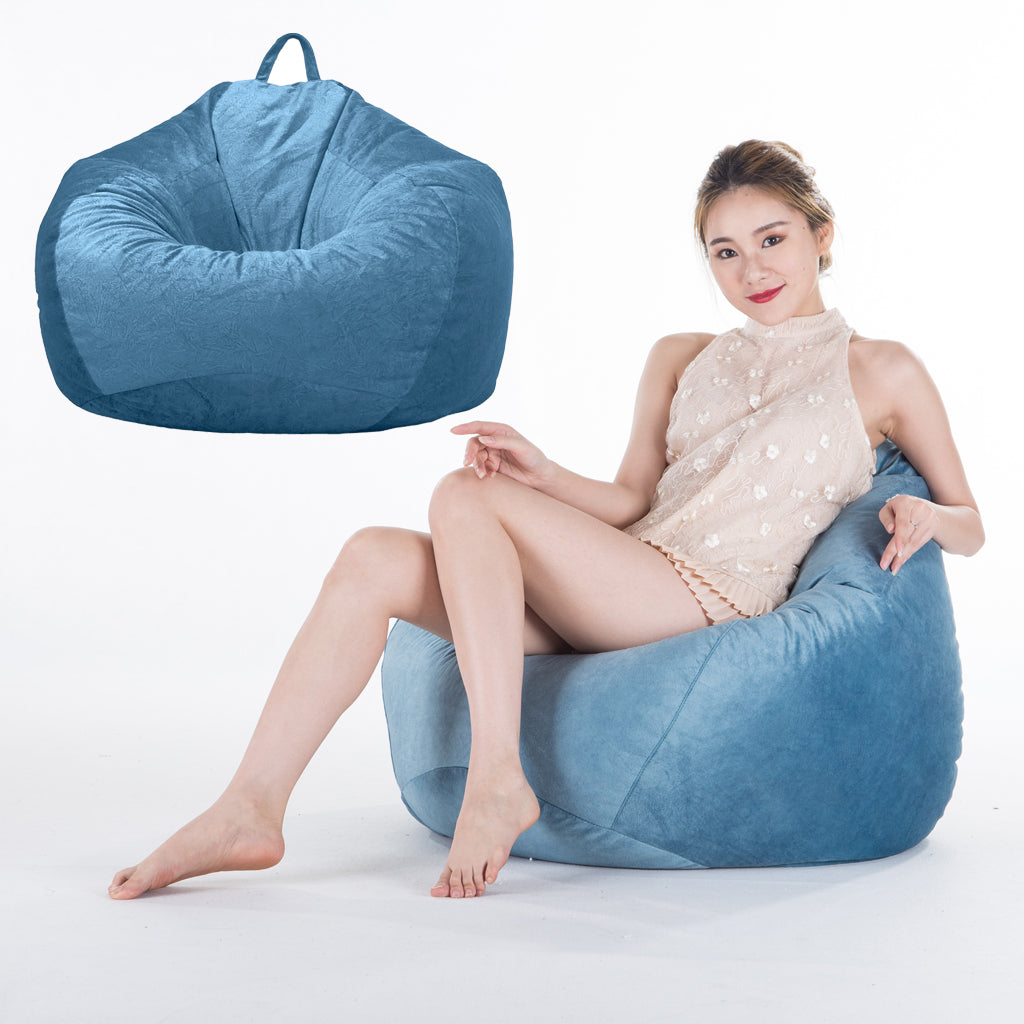 Kids Stuffed Animals Storage Suede Bean Bag Cover 60x70cm Blue_2