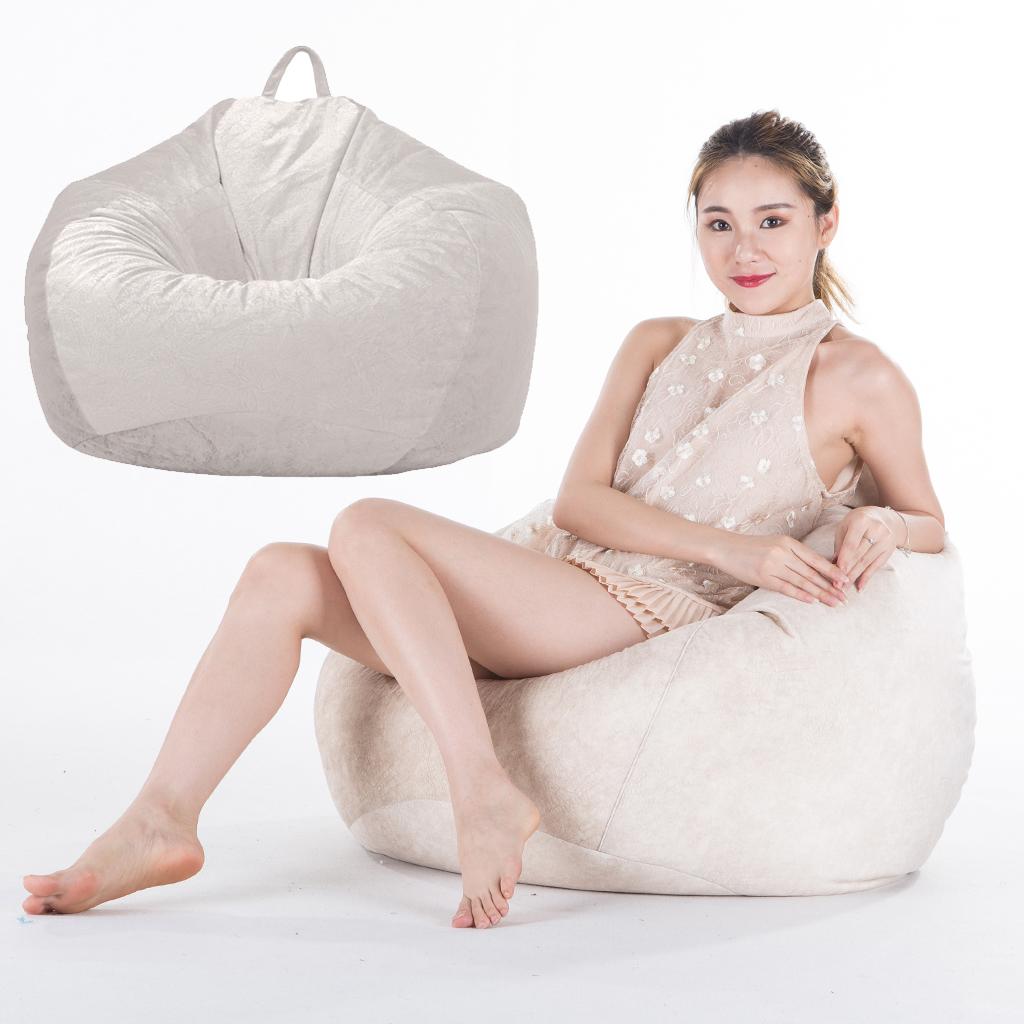 Kids Stuffed Animals Storage Suede Bean Bag Cover 60x70cm Almond Color