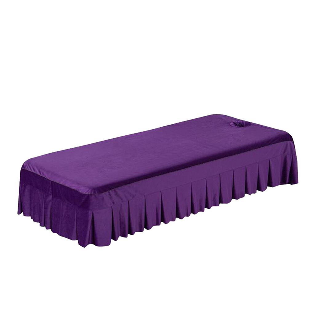Velvet Massage Table Cover Beauty Bed Sheet with Hole Dark Purple-Style 1