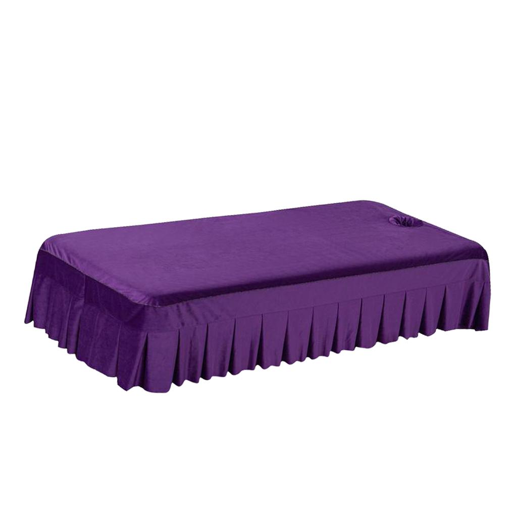 Velvet Massage Table Cover Beauty Bed Sheet with Hole Dark Purple-Style 1
