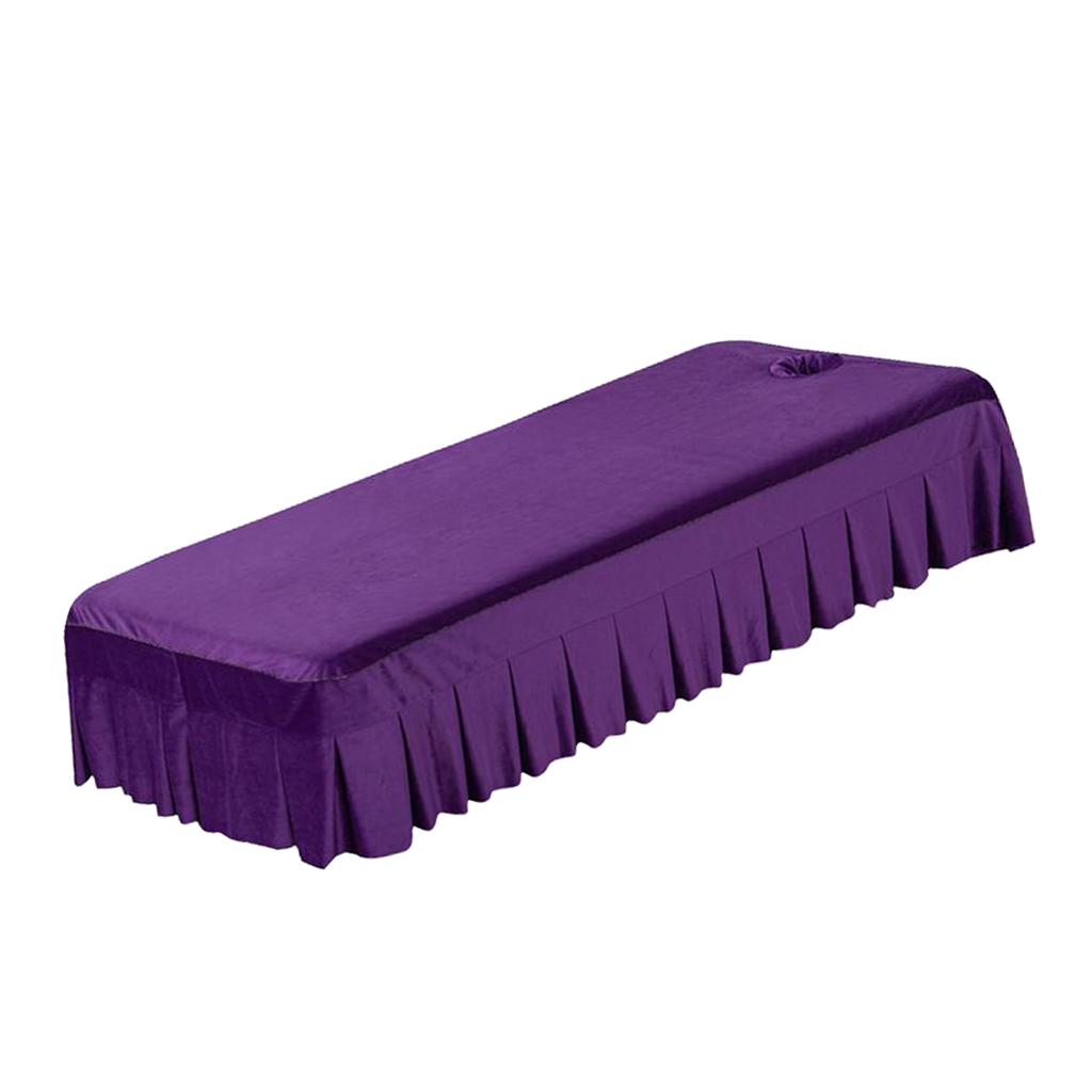 Velvet Massage Table Cover Beauty Bed Sheet with Hole Dark Purple-Style 1