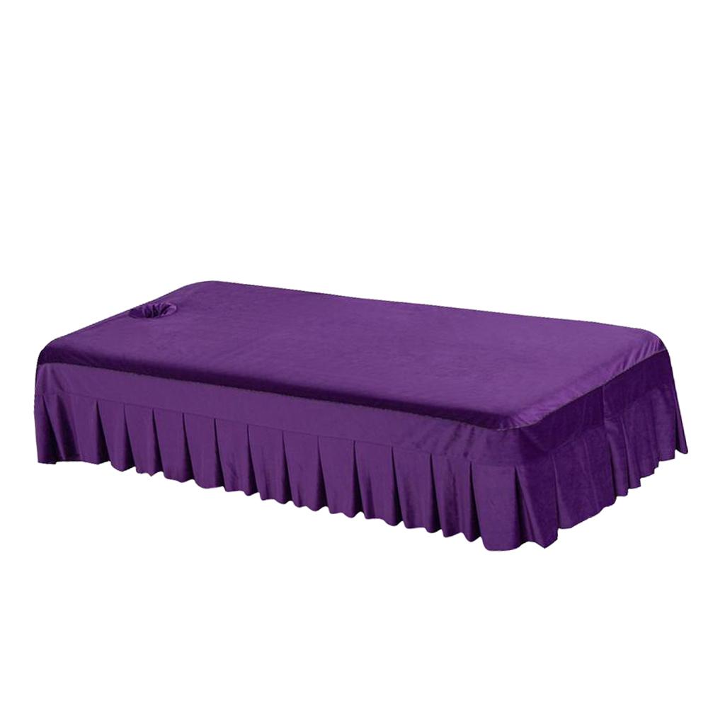 Velvet Massage Table Cover Beauty Bed Sheet with Hole Dark Purple-Style 1