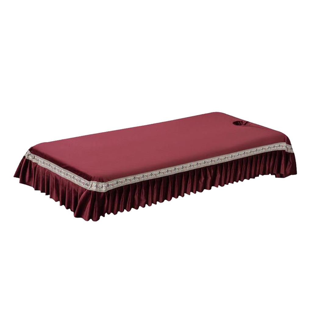 Velvet Massage Table Cover Beauty Bed Sheet with Hole Wine Red-Style 2