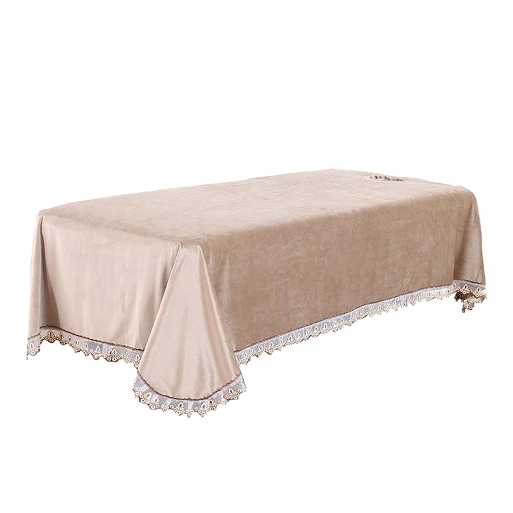 Velvet Massage Table Cover Beauty Bed Sheet with Hole Brown-Style 4