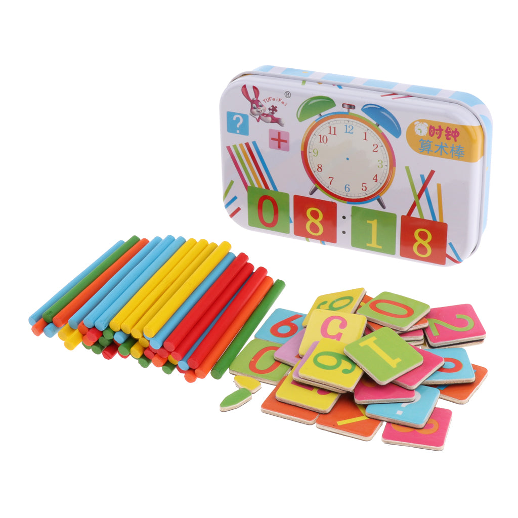 Math Calculation Children Counting Stick in Tin Box Preschool Learning Toys