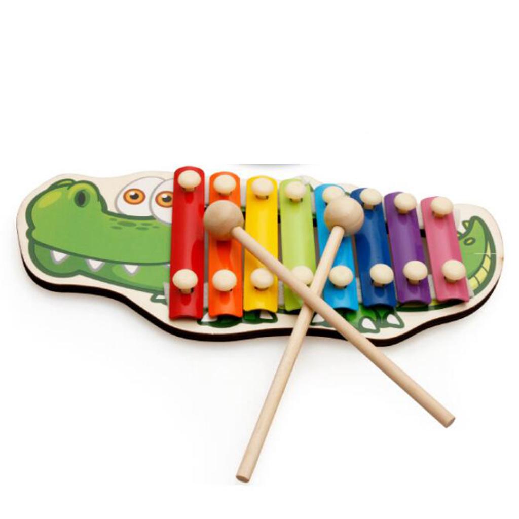 Wooden Toy Animal Octave 8 Tones Knock Xylophone Piano Ball Hammering Crocodile