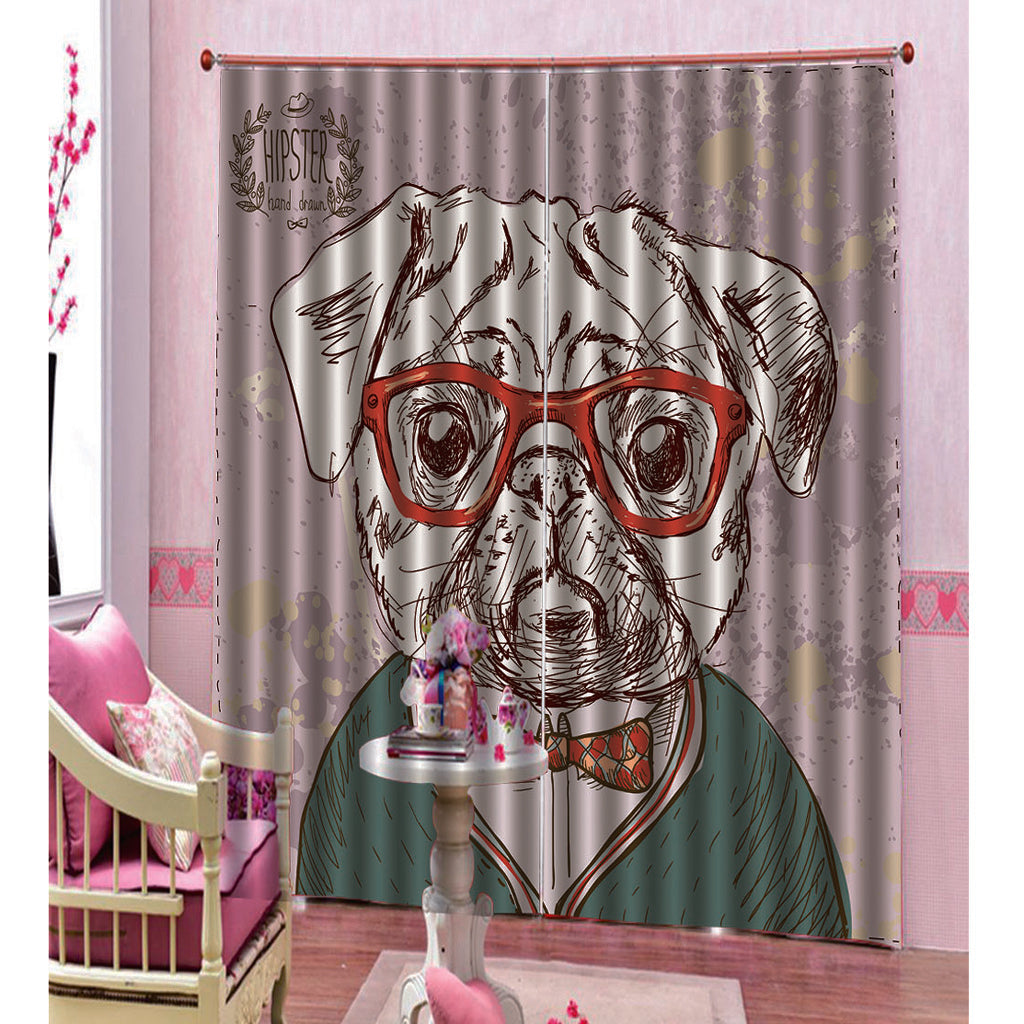 Cute Puppy wearing glasses Cartoon Shade Curtain for Kids room 170x200cm