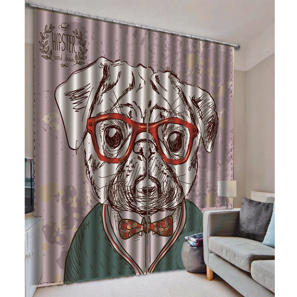 Cute Puppy wearing glasses Cartoon Shade Curtain for Kids room 170x200cm