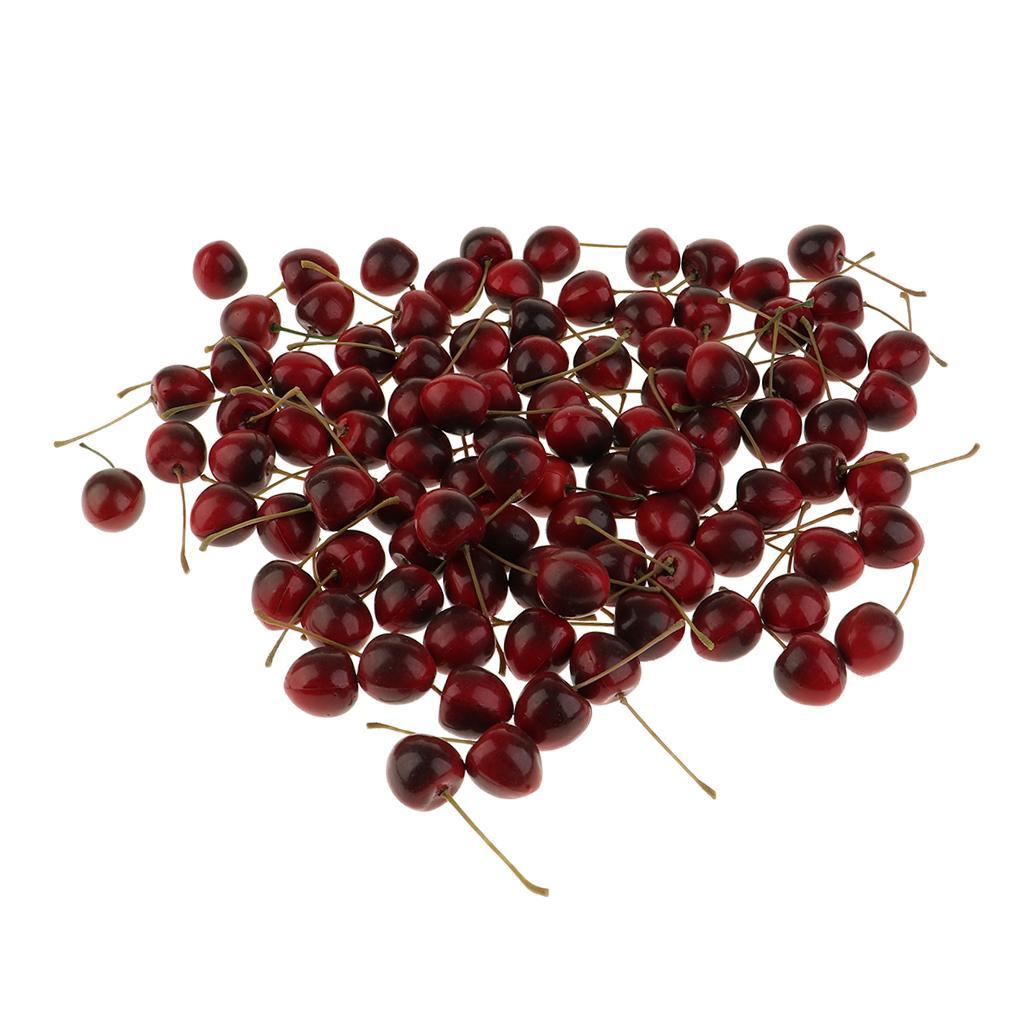 100 Pieces Artificial Vegetables Fruits Acorn Cherry Strawberry Dark Red Cherry