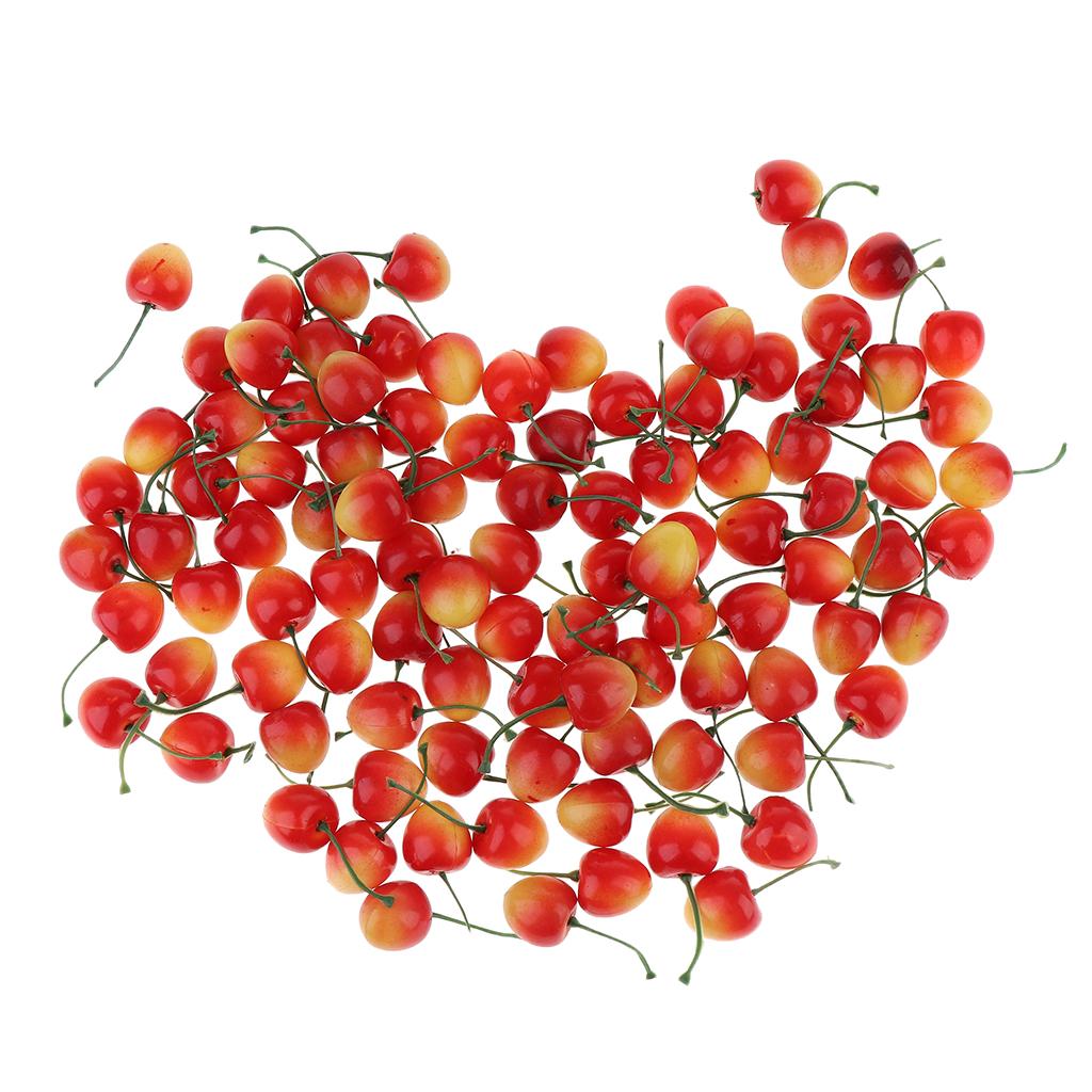 100 Pieces Artificial Vegetables Fruits Acorn Cherry Strawberry Yellow Red Cherry