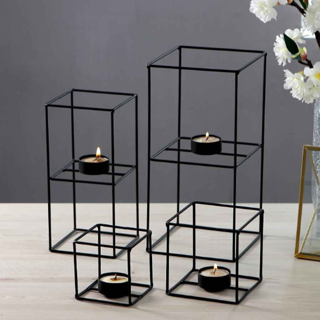 Nordic 3D Geometric Iron Candlestick Table Patio Decor Size 4_9.5x9.5x20.5cm