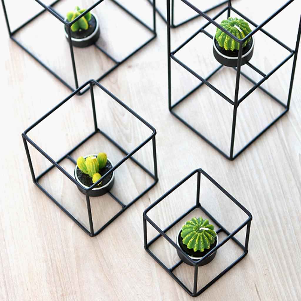 Nordic 3D Geometric Iron Candlestick Table Patio Decor Size 4_9.5x9.5x20.5cm