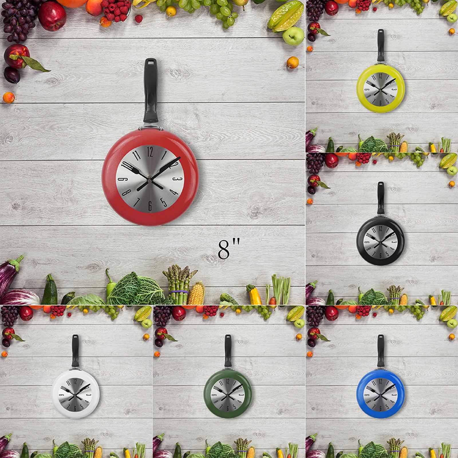 Cute Wall Clock 8 Inch Frying Pan Art Watch Bedroom Kitchen Decor Gifts white