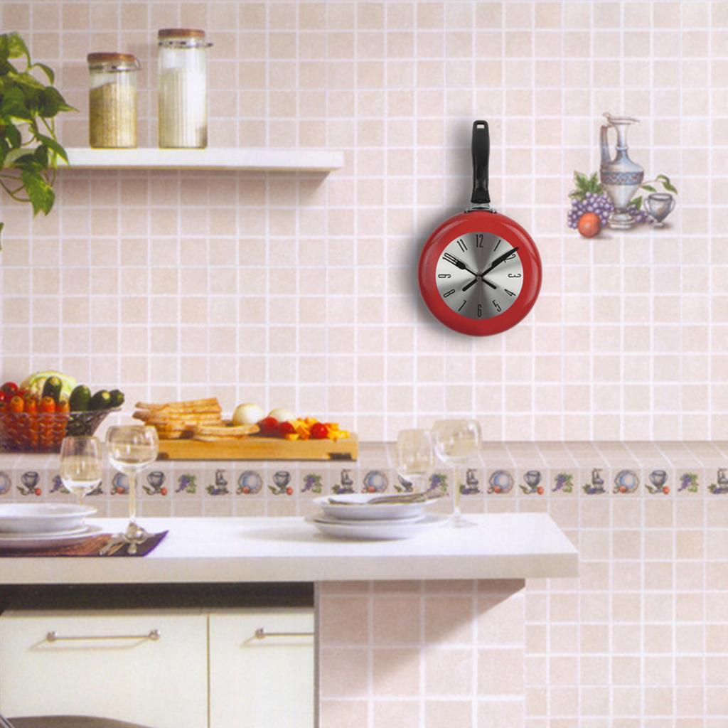Cute Wall Clock 8 Inch Frying Pan Art Watch Bedroom Kitchen Decor Gifts white