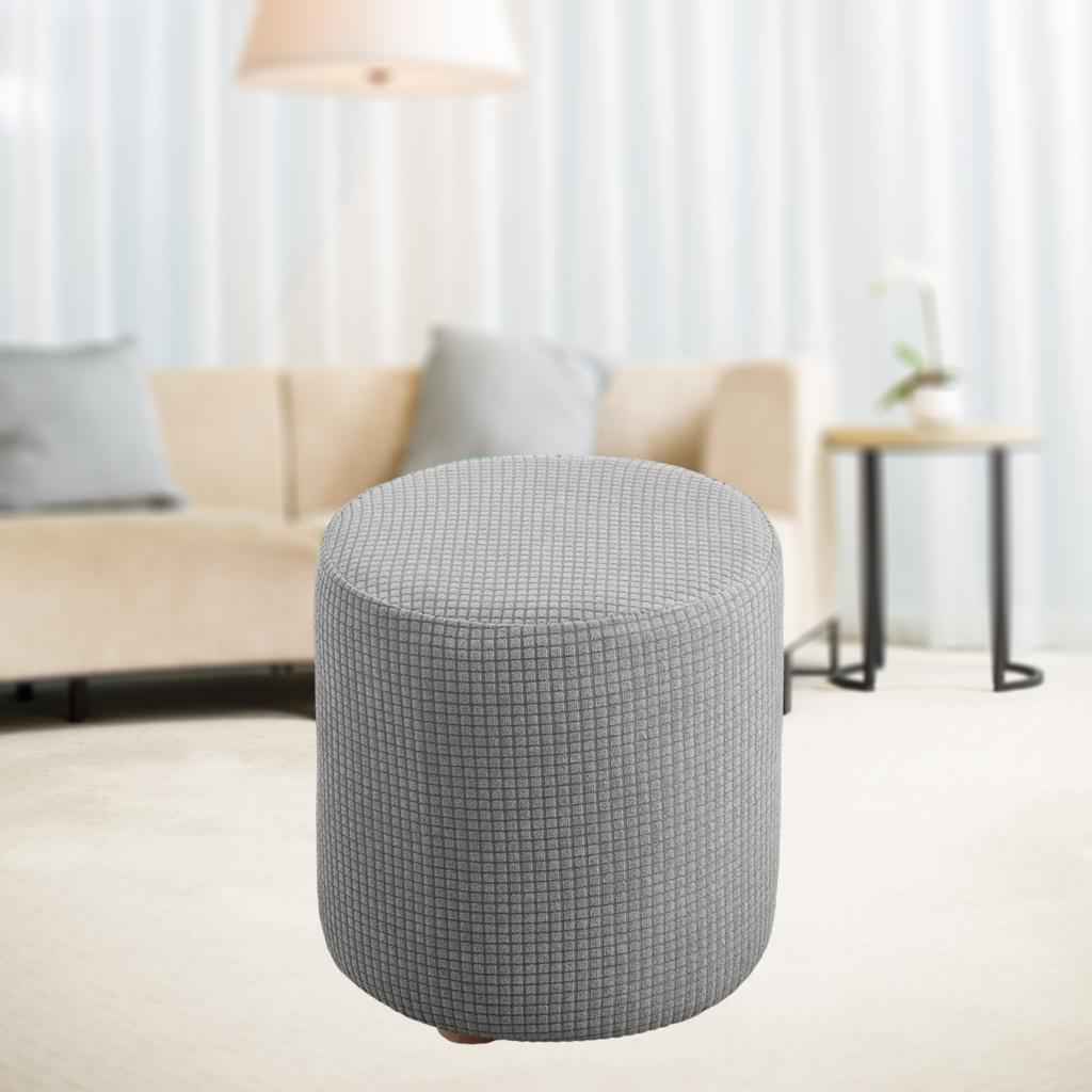 Slipcover Stretch Ottoman Furniture Protector Round Couch Sofa Cover Home Grey