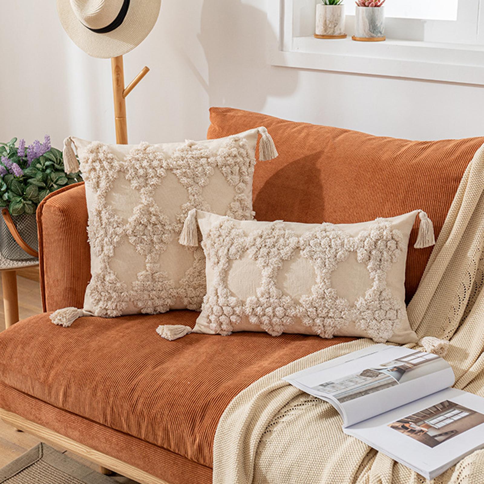 Boho Throw Pillow Covers Tufted Tassels Macrame Case Style 2 Rectangle