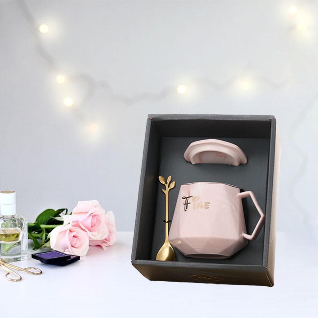 Ceramic Mug Smooth Frosted Tea Milk Mug Cup with Spoon and Lid for Children Pink