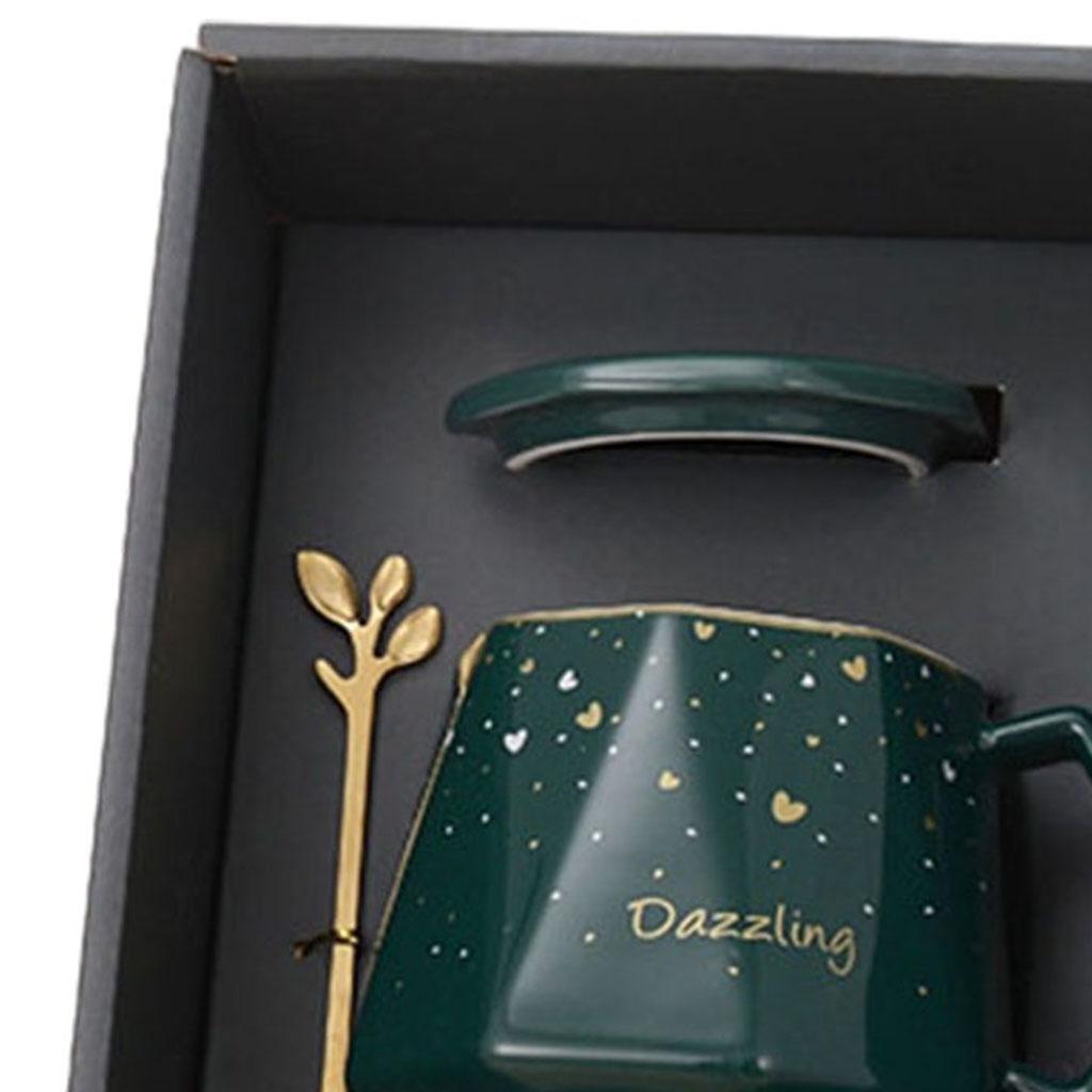 Ceramic Mug Smooth Frosted Tea Milk Mug Cup with Spoon and Lid for Children Green