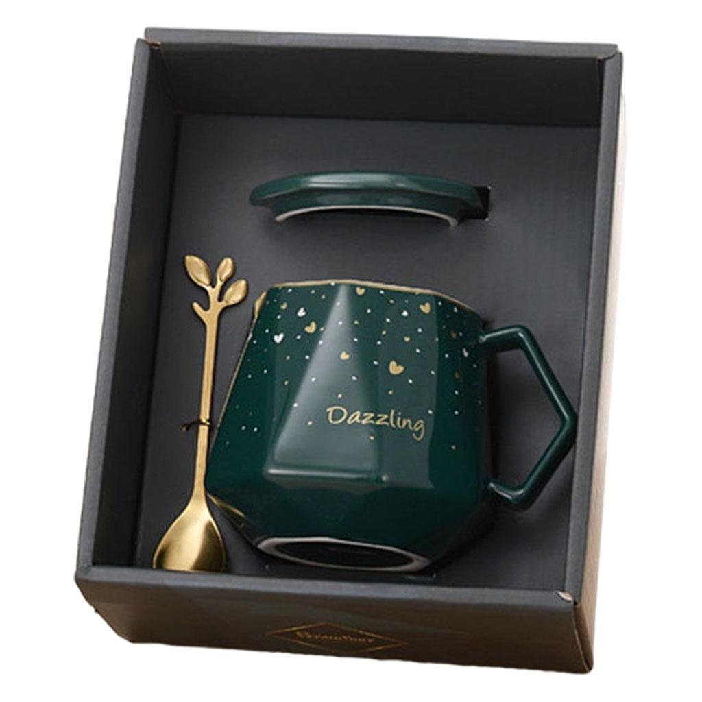 Ceramic Mug Smooth Frosted Tea Milk Mug Cup with Spoon and Lid for Children Green