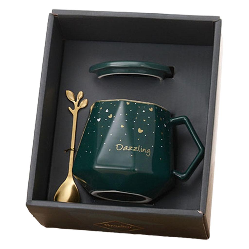 Ceramic Mug Smooth Frosted Tea Milk Mug Cup with Spoon and Lid for Children Green