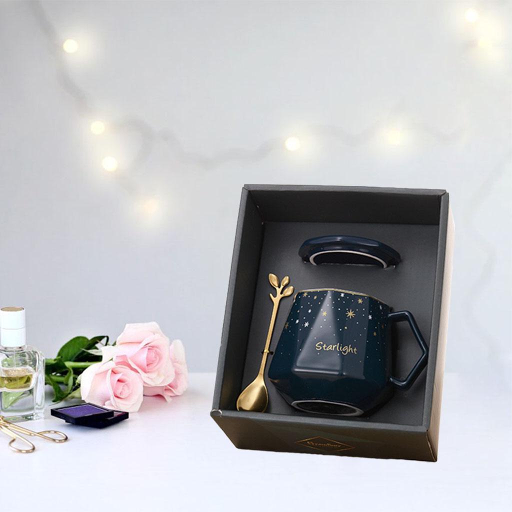 Ceramic Mug Smooth Frosted Tea Milk Mug Cup with Spoon and Lid for Children Blue