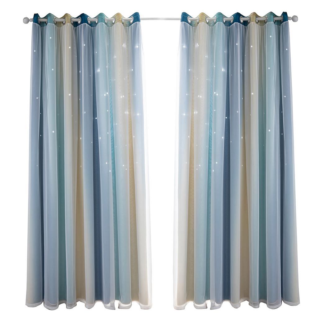 Blackout Curtain for Patio Extra Long Block Heat Grommet Top Divider Window Blue