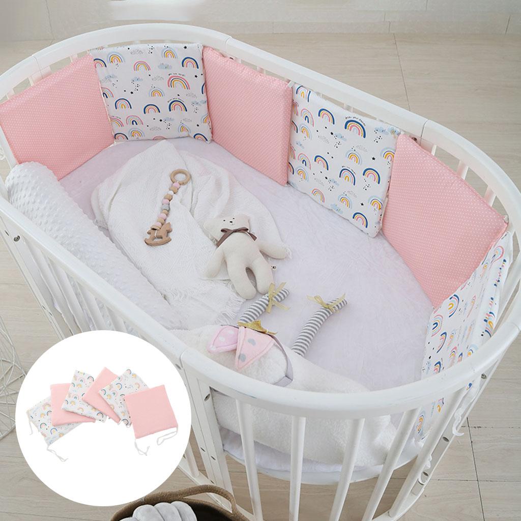 Crib Bumper Cushion Pillow Bumper 6 Cushions Cot Bed Pads Pink Rainbow