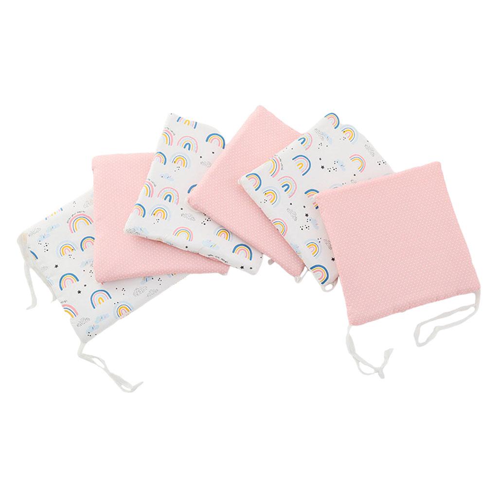 Crib Bumper Cushion Pillow Bumper 6 Cushions Cot Bed Pads Pink Rainbow
