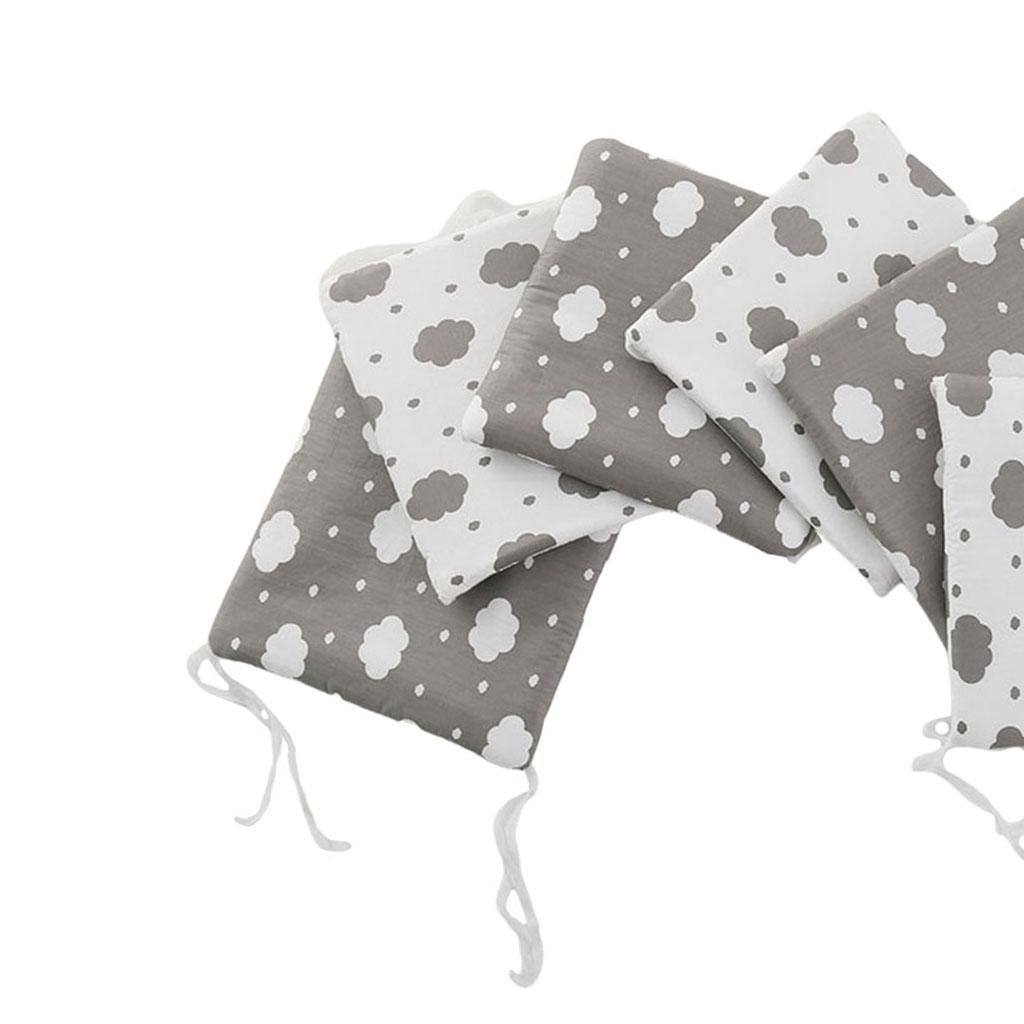Crib Bumper Cushion Pillow Bumper 6 Cushions Cot Bed Pads Grey Clouds
