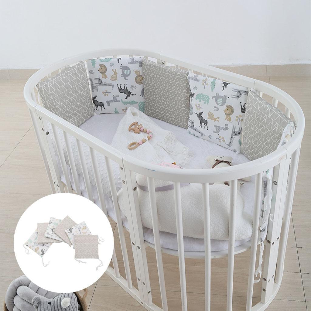 Crib Bumper Cushion Pillow Bumper 6 Cushions Cot Bed Pads Grey Zoo