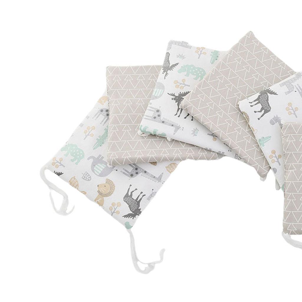 Crib Bumper Cushion Pillow Bumper 6 Cushions Cot Bed Pads Grey Zoo