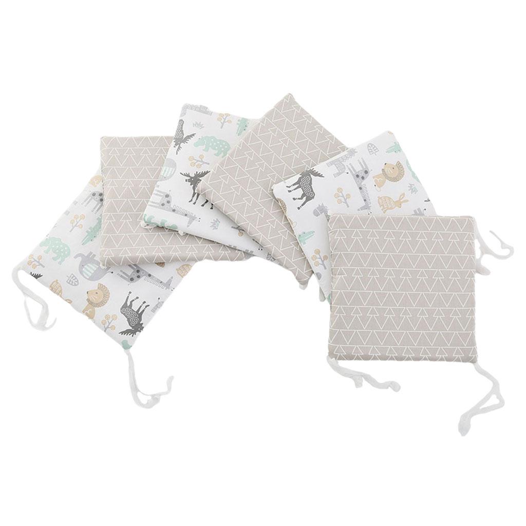 Crib Bumper Cushion Pillow Bumper 6 Cushions Cot Bed Pads Grey Zoo