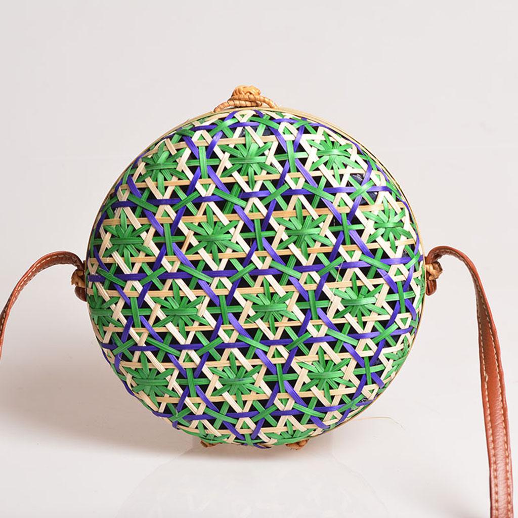Crossbody Women Lady Round Bamboo Summer Woven Beach Shoulder Bag Green
