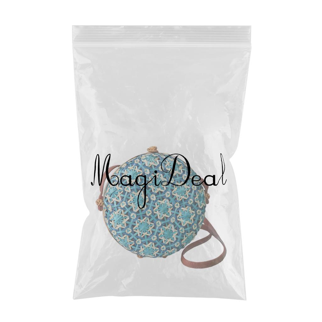Crossbody Women Lady Round Bamboo Summer Woven Beach Shoulder Bag Blue