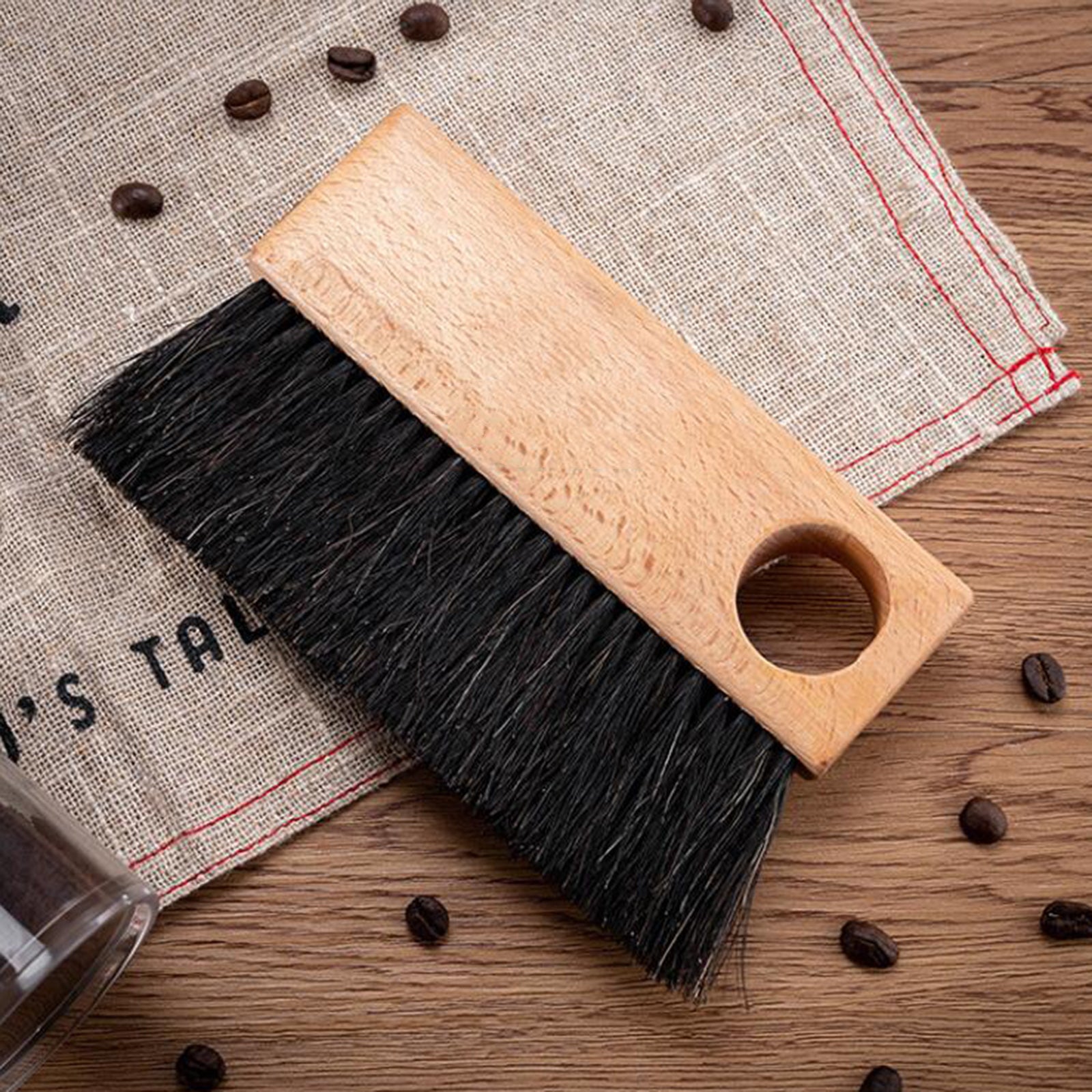 Coffee Grinder Machine Cleaning Brush Wooden Handle Rectangle wih Hole