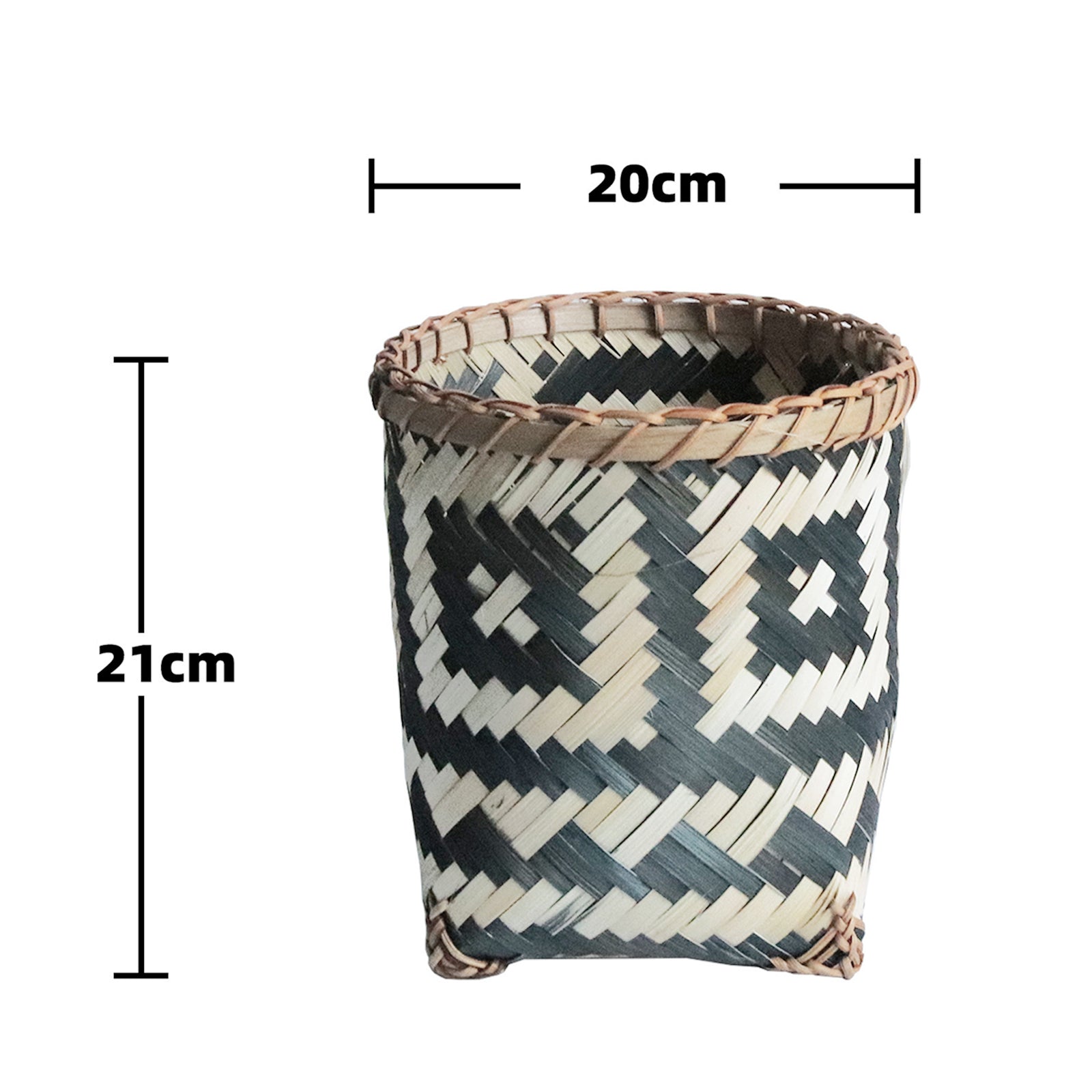 Bamboo Storage Basket Makeup Trash Basket Small for Nursery Living Room 20x20cm