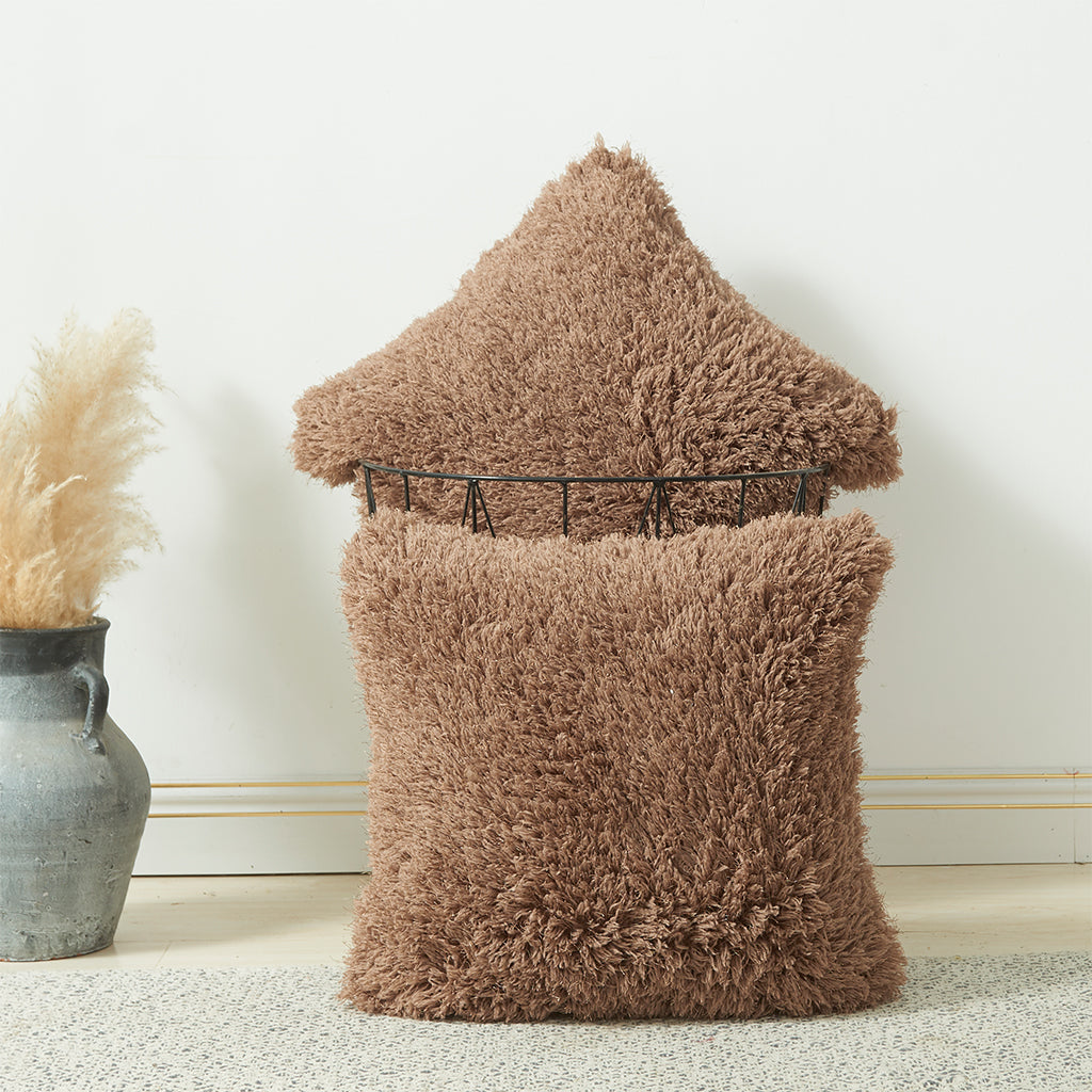 Cushion Cover Shaggy Fluffy Cover Fur Plush Pillowcase Pillow Cover Coffee 45x45cm