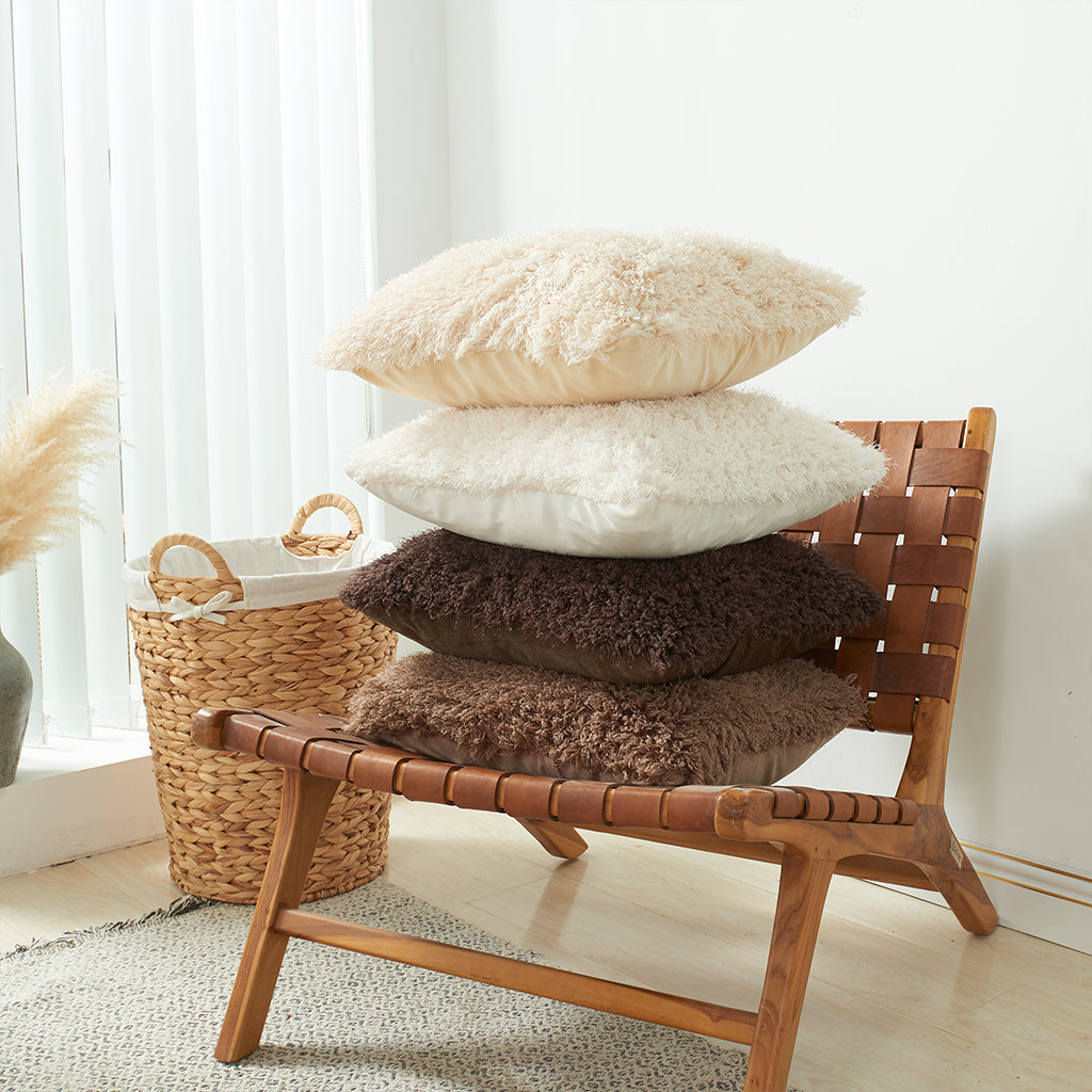 Cushion Cover Shaggy Fluffy Cover Fur Plush Pillowcase Pillow Cover Coffee 45x45cm