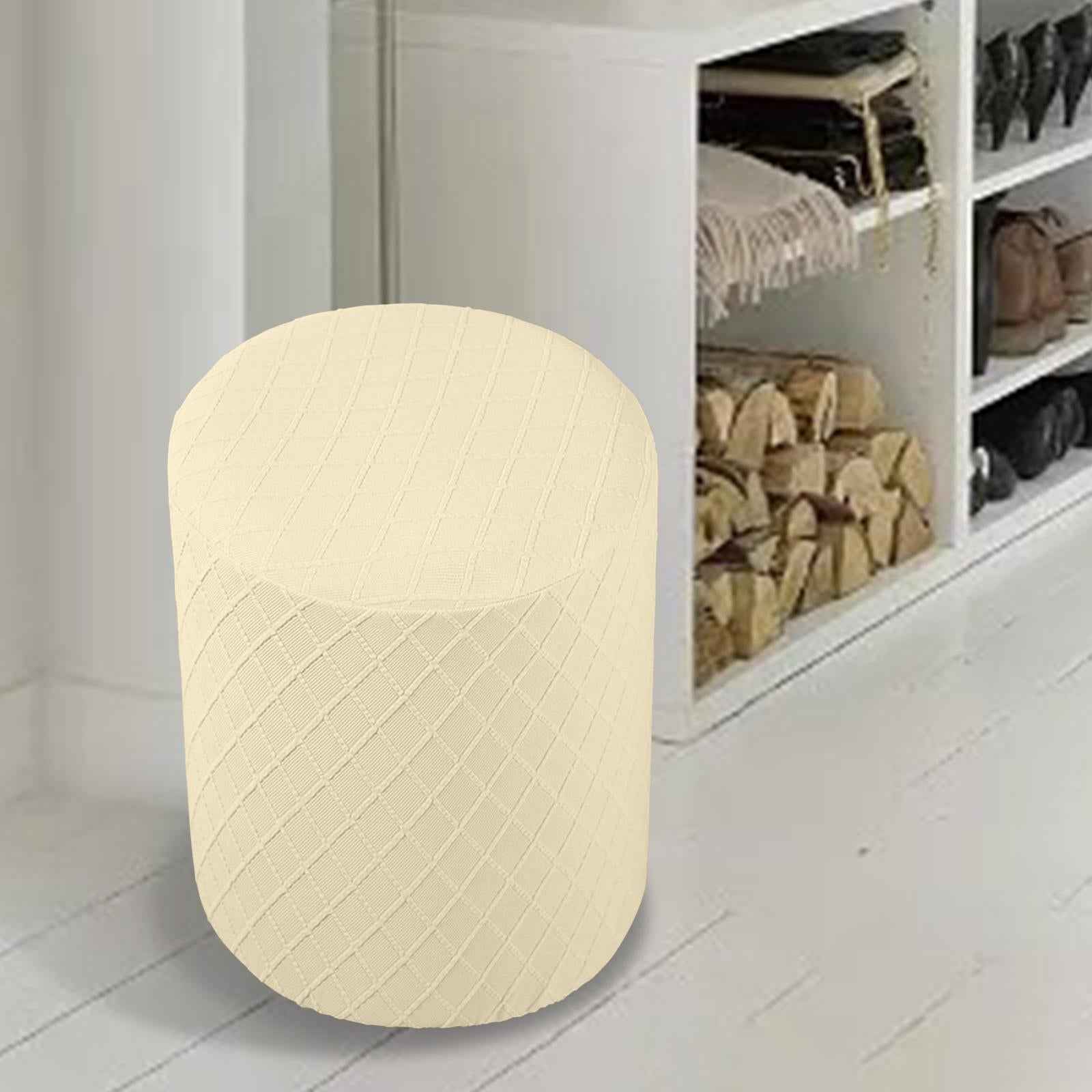 Round Stretch Ottoman Slipcovers Footrest Sofa Cover Foot Stool Covers Cream Yellow