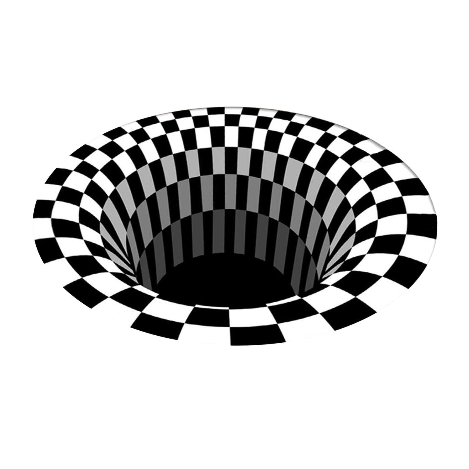 120x120cm 3D Vortex Illusion Rug Black White Plaid Visual Optical Non Slip