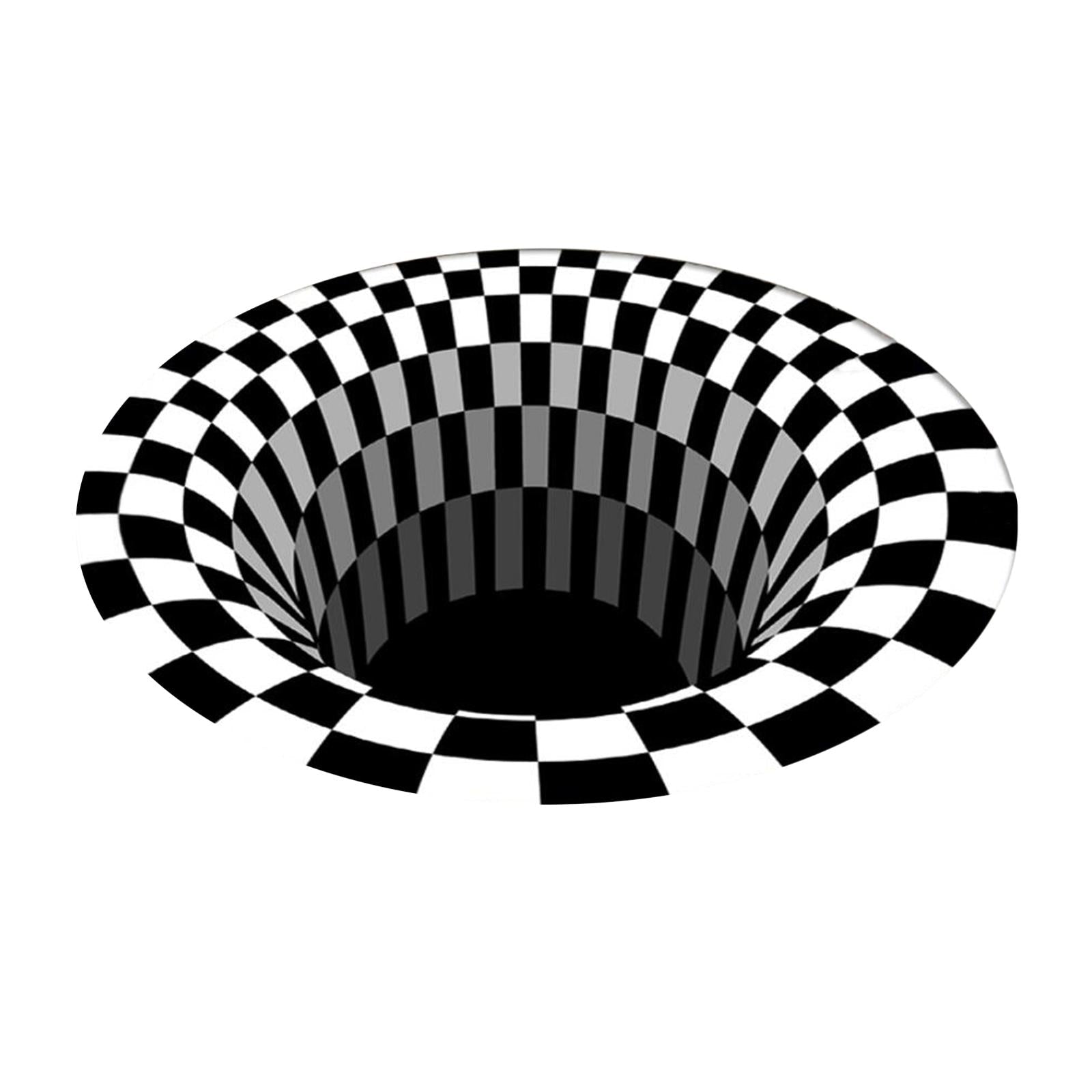 120x120cm 3D Vortex Illusion Rug Black White Plaid Visual Optical Non Slip