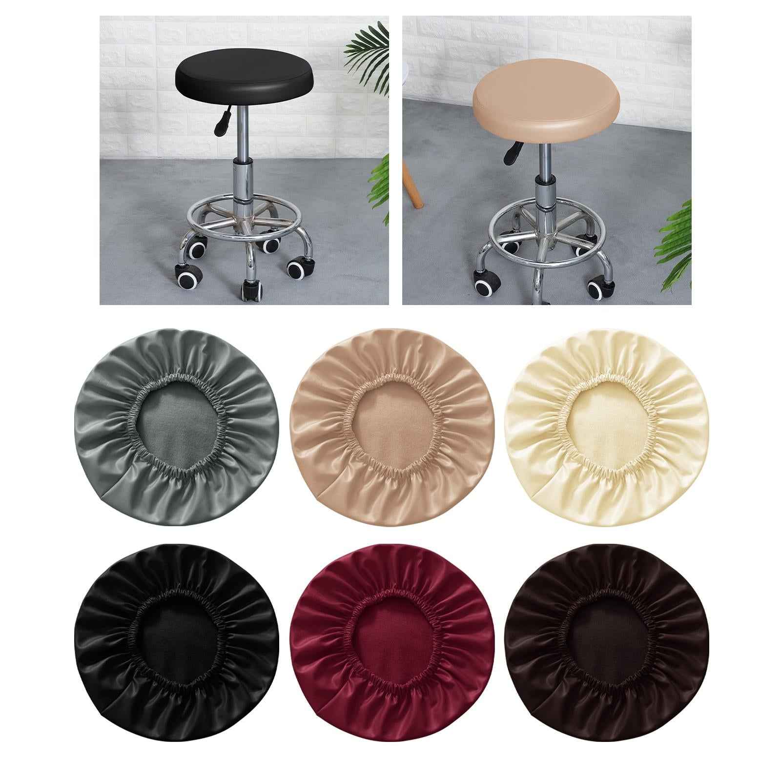 Round Stool Chair Cover PU Leather Waterproof Chair Protector Seat Cover Gray