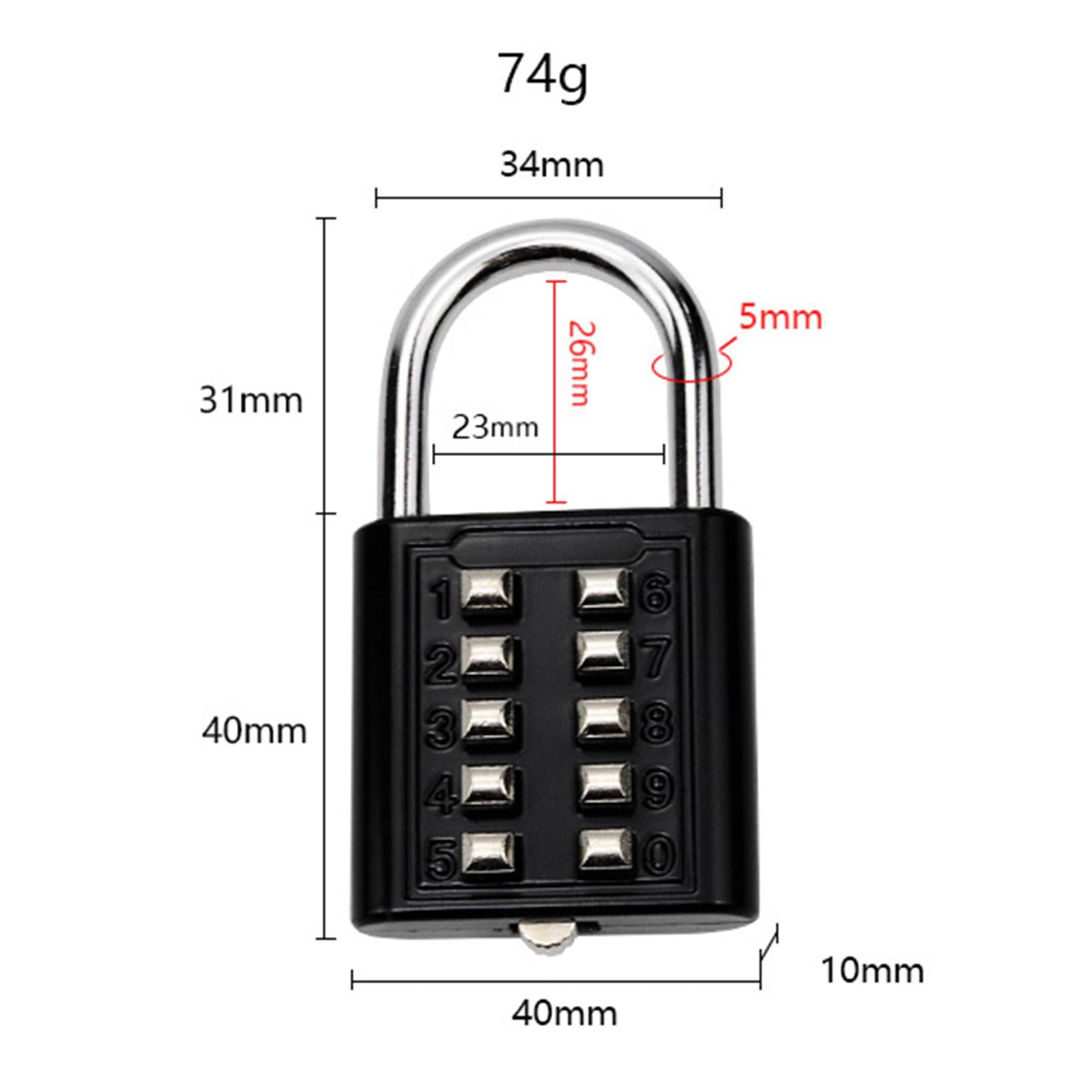10 Digit Combination Padlock Lengthened Shackle locks for Cabinet Gate Fence Black