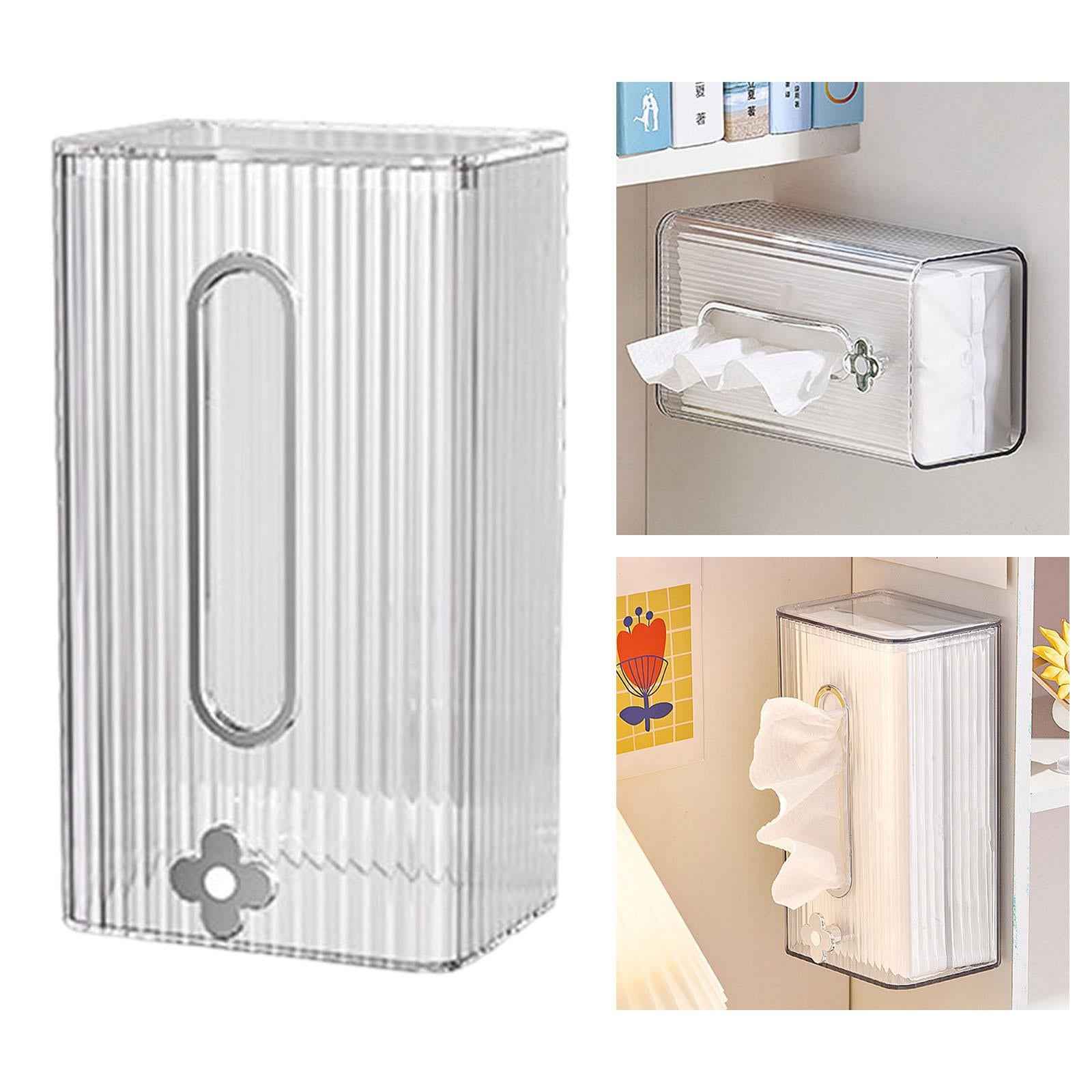 Tissue Box Holder with Cover Self Adhesive Modern for Desktop Home Office Clear and Silver