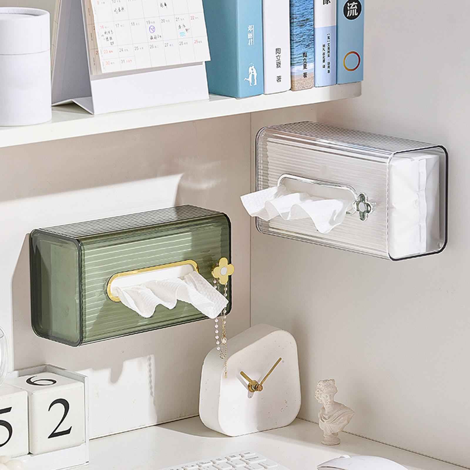 Tissue Box Holder with Cover Self Adhesive Modern for Desktop Home Office Clear and Silver