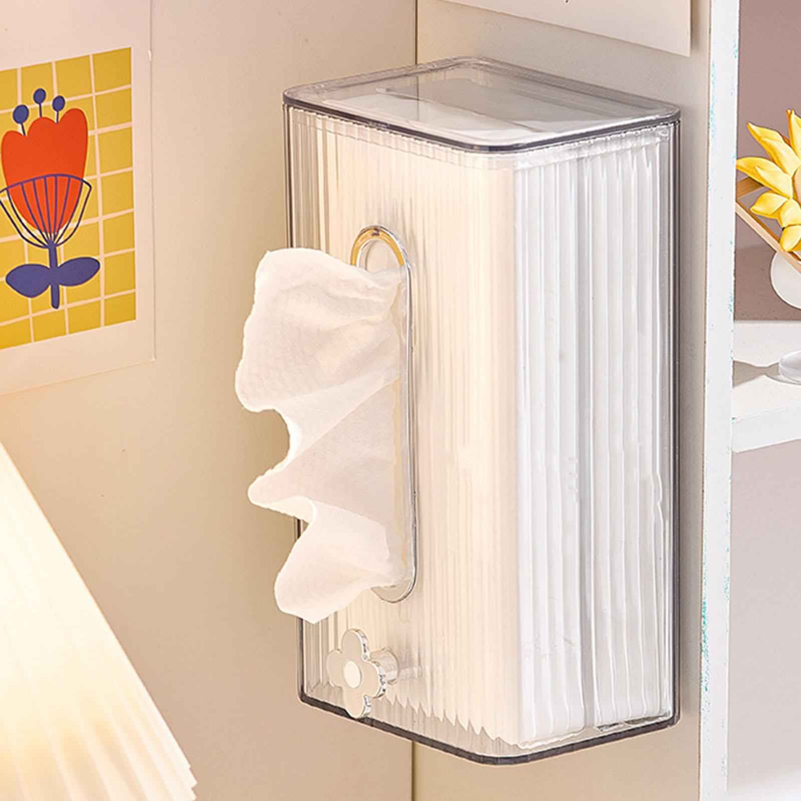 Tissue Box Holder with Cover Self Adhesive Modern for Desktop Home Office Clear and Silver