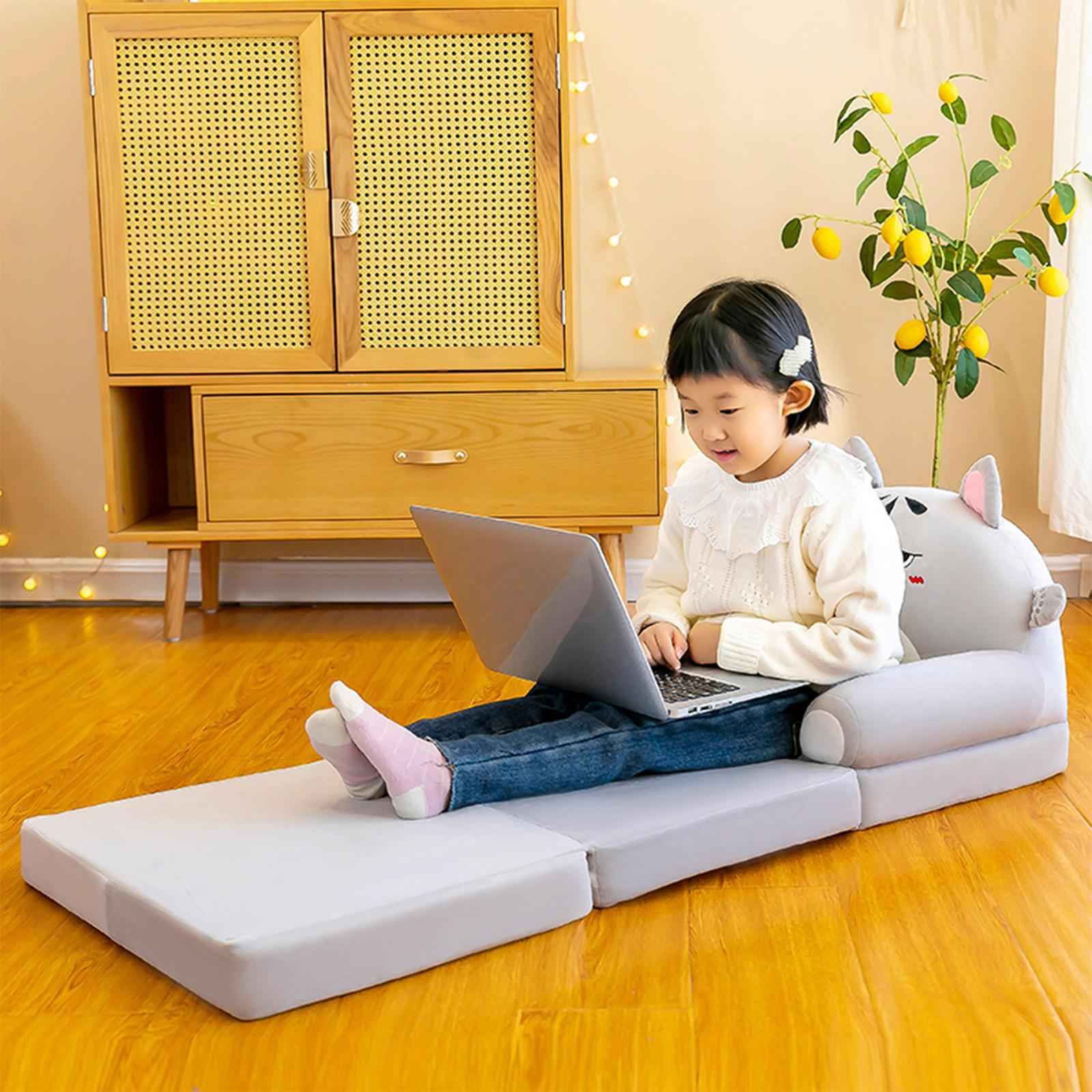 Kids Foldable Sofa Chair Three Floors Foldable Kids Sofa Armchair for Home grey